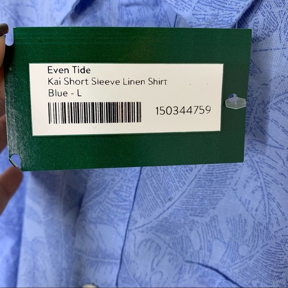 EVEN TIDE Blue Kai Short Sleeve Linen Button Up Shirt Men’s Large NEW - Picture 6 of 9